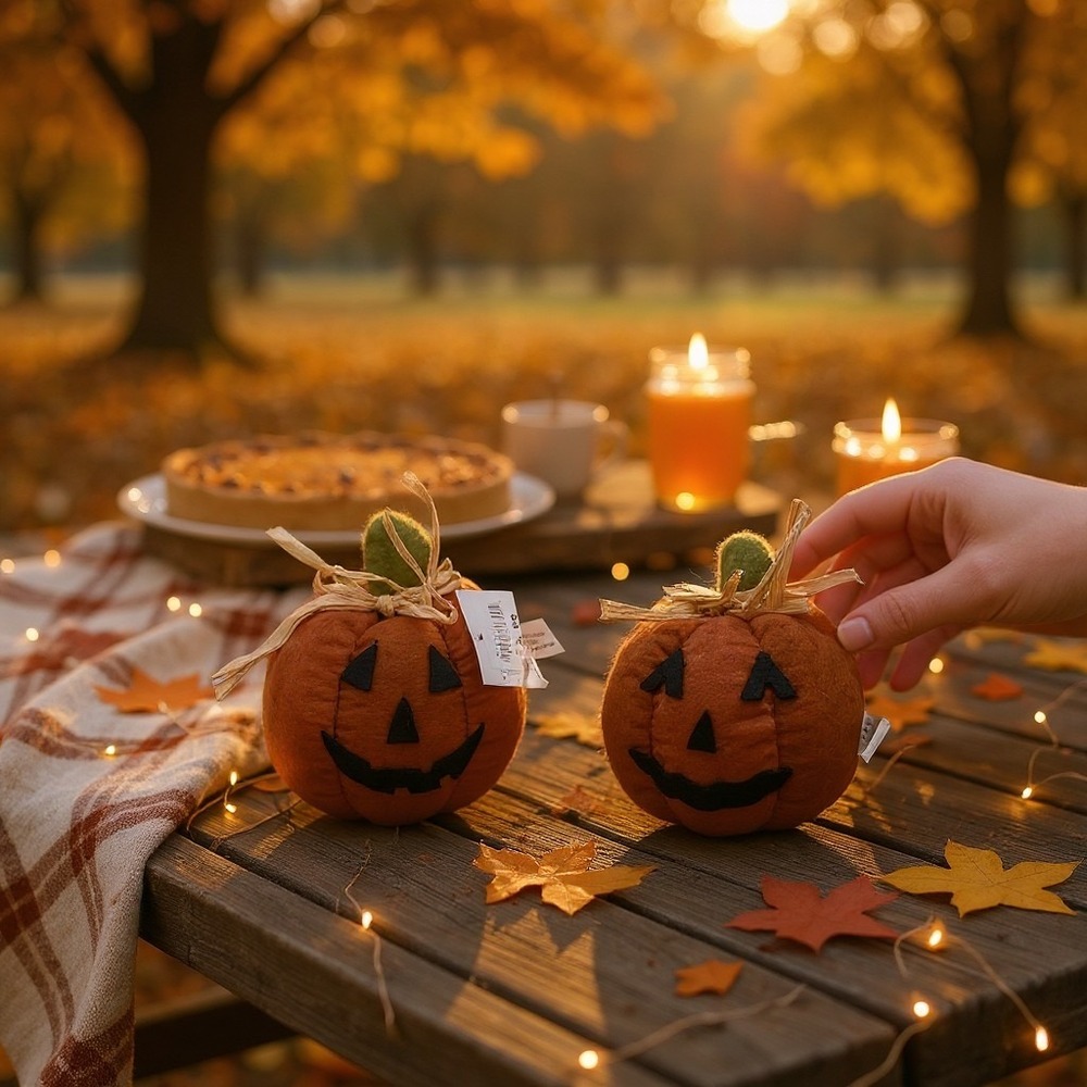 Ganz Pumpkin Plush Decor Set of 2 Orange Brand New Halloween Fall Jack-O-Lantern